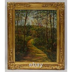 Approximately 1950 Ancient Oil Painting Forest Landscape 59x49 CM