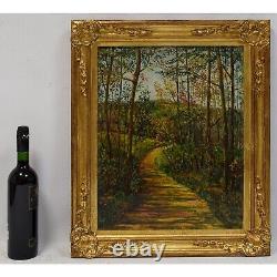 Approximately 1950 Ancient Oil Painting Forest Landscape 59x49 CM