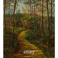 Approximately 1950 Ancient Oil Painting Forest Landscape 59x49 CM