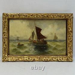 Around 1850-1900 Ancient Oil Painting Marine Landscape With Ships 69x48cm