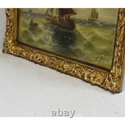 Around 1850-1900 Ancient Oil Painting Marine Landscape With Ships 69x48cm