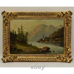 Around 1880-1900 Ancient Oil Painting Landscape With Mountains 58x42 CM