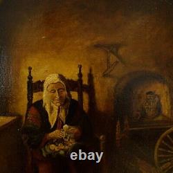 Around 1900 Old Oil Painting Genre Scene signed C. Freudhauser 85x76cm