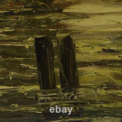 Around 1930-1950 Ancient Oil Painting On Canvas Ships At Sea 70x60 CM