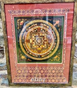Authentic and Ancient Tibetan Thangka Oil on Fabric Mandala Early 20th Century