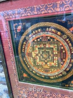 Authentic and Ancient Tibetan Thangka Oil on Fabric Mandala Early 20th Century