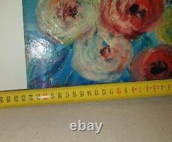BEAUTIFUL OLD PAINTING OIL ON CARDBOARD BY Gustave BOURGOGNE ROSE BOUQUET
