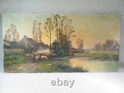 B Langevin Old Table Oil On Web Guardian Of Sunset Sheep