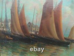 Barnier Galtier. XIX Grand Tableau Ancien Marine Port Character Dock Boat