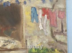 Beautiful 1950 Expressionist Oil Painting on Cardboard – Wisteria Landscape – Antique Art