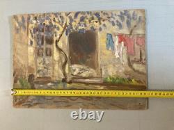 Beautiful 1950 Expressionist Oil Painting on Cardboard – Wisteria Landscape – Antique Art