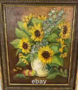 Beautiful 20th Century Antique Oil on Canvas Floral Sunflower Bouquet Signed H. Bauer