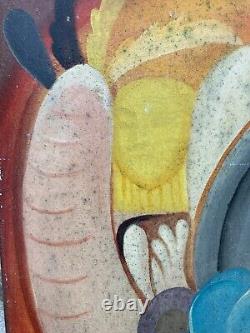 Beautiful Ancient Bali Painting Oil on Canvas Expressionist 1960 to Identify
