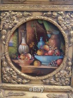 Beautiful And Ancient Oil On Wood, Still Life With Fruits Signed A. Bruni