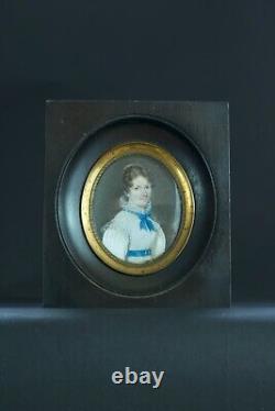 Beautiful Antique Empire Miniature Portrait of a Young Woman with Diadem 19th Century