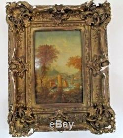 Beautiful Oil On Wood Old Nineteenth Eighteenth Rare Rare Frame Wood Stucco