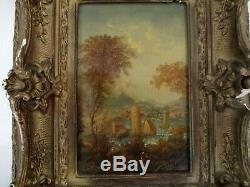 Beautiful Oil On Wood Old Nineteenth Eighteenth Rare Rare Frame Wood Stucco