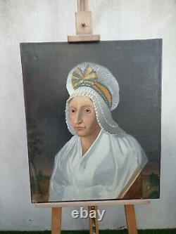 Beautiful Oil Painting On Canvas Old Portrait Woman Headdress