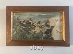 Beautiful Oil Painting on Canvas Duck Lake Animal Animals Nature 1920 Antique Art