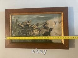 Beautiful Oil Painting on Canvas Duck Lake Animal Animals Nature 1920 Antique Art