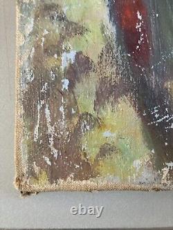 Beautiful Oil Painting on Canvas Woman in Provence 1950 Antique Art Signed 20th Century