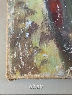 Beautiful Oil Painting on Canvas Woman in Provence 1950 Antique Art Signed 20th Century