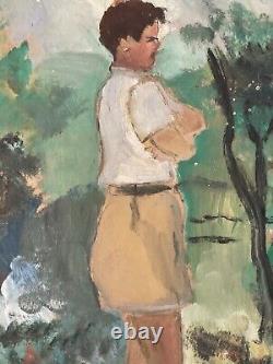 Beautiful Oil Painting on Cardboard 1950 Post-Impressionist Portrait Antique Art