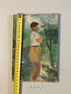 Beautiful Oil Painting on Cardboard 1950 Post-Impressionist Portrait Antique Art