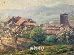 Beautiful Oil Painting on Cardboard Post-Impressionist Village Old Impressionism