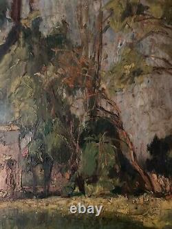 Beautiful Oil Painting on Wood Panel 1900 Impressionist Landscape Forest Antique Art