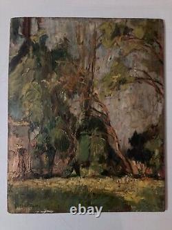 Beautiful Oil Painting on Wood Panel 1900 Impressionist Landscape Forest Antique Art