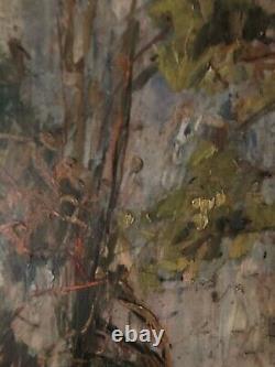 Beautiful Oil Painting on Wood Panel 1900 Impressionist Landscape Forest Antique Art