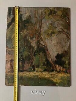 Beautiful Oil Painting on Wood Panel 1900 Impressionist Landscape Forest Antique Art