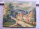 Beautiful Old Oil On Vellum, Lively Village, Unsigned, Barbizon