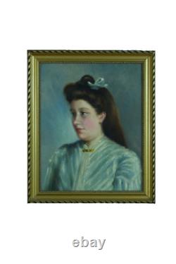 Beautiful Old Painting Portrait of a Thoughtful Young Girl Impressionist