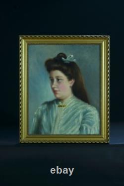Beautiful Old Painting Portrait of a Thoughtful Young Girl Impressionist