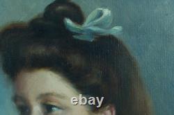 Beautiful Old Painting Portrait of a Thoughtful Young Girl Impressionist