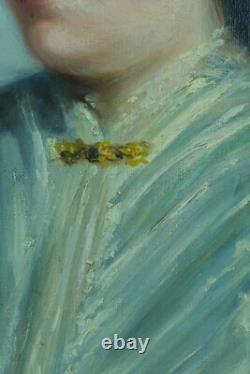 Beautiful Old Painting Portrait of a Thoughtful Young Girl Impressionist
