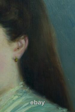 Beautiful Old Painting Portrait of a Thoughtful Young Girl Impressionist