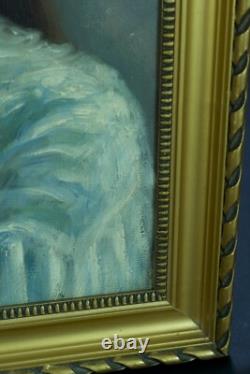 Beautiful Old Painting Portrait of a Thoughtful Young Girl Impressionist