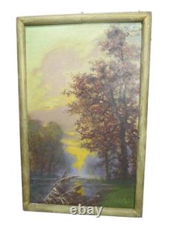 Beautiful Old Painting on Cardboard Landscape