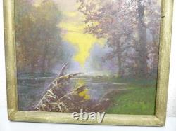 Beautiful Old Painting on Cardboard Landscape