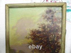 Beautiful Old Painting on Cardboard Landscape