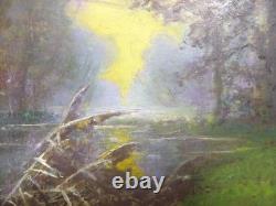 Beautiful Old Painting on Cardboard Landscape