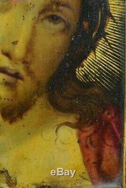 Beautiful Old Religious Painting Portrait Christ Ecce Homo On Copper 17 Th
