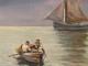 Beautiful Painting 1950 Boat Fishing Oil On Canvas Impressionism Fauvism Antique