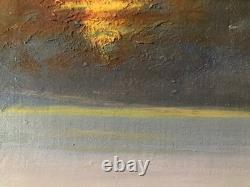 Beautiful Painting 1950 Boat Fishing Oil on Canvas Impressionism Fauvism Antique
