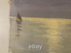 Beautiful Painting 1950 Boat Fishing Oil on Canvas Impressionism Fauvism Antique