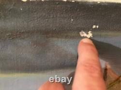 Beautiful Painting 1950 Boat Fishing Oil on Canvas Impressionism Fauvism Antique