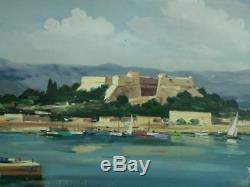 Beautiful Painting Old Oil On Canvas The Port Of Antibes Signed A. Riguetti